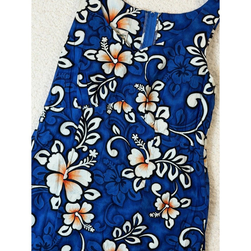 Hilo Hattie Vintage 10 (modern 4) Hawaiian Dress Blue Floral Cotton Made in HI - Picture 1 of 9